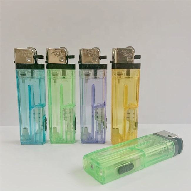 Square lighter flame flint LED lighter plastic gas lighter with torch