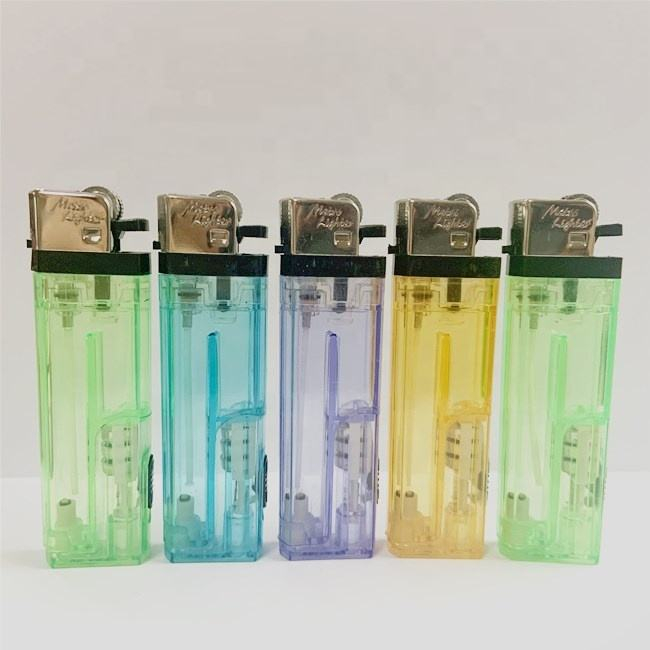 Eight angle flame flint LED lighter plastic lighter