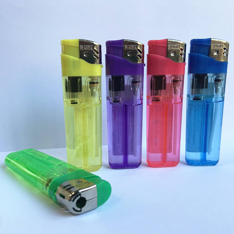 smoking cigarette refillable electronic lighter with one side sticker gas lighter